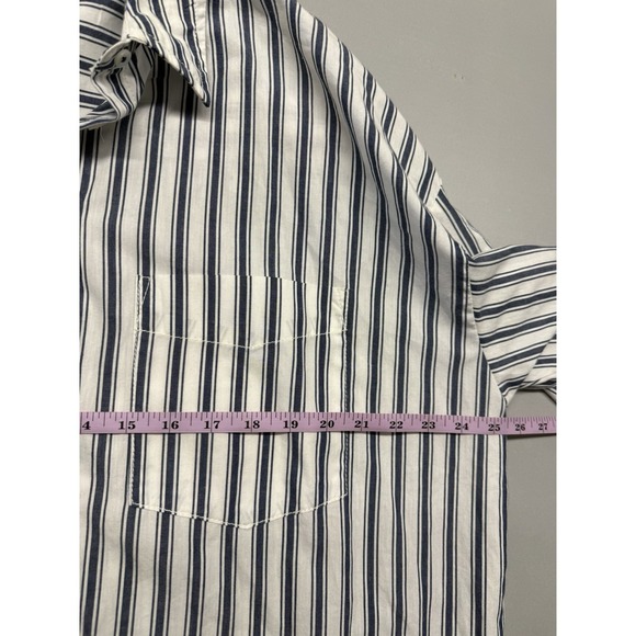 Maeve Anthropologie Blue Stripe Button Down Shirt XL Relaxed Oversized Coastal - Picture 5 of 10